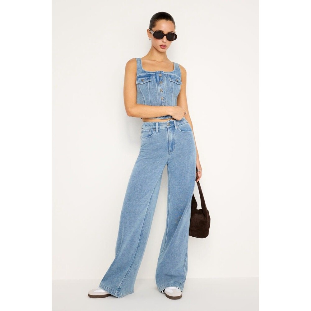 GOOD AMERICAN Jeanius Good Skate Sweatpant Jeans NEW Wide Leg High Rise 6 28 - Picture 2 of 12